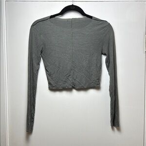 ZARA Seamless Ribbed Cropped Long Sleeve Top Olive Green - Size Small